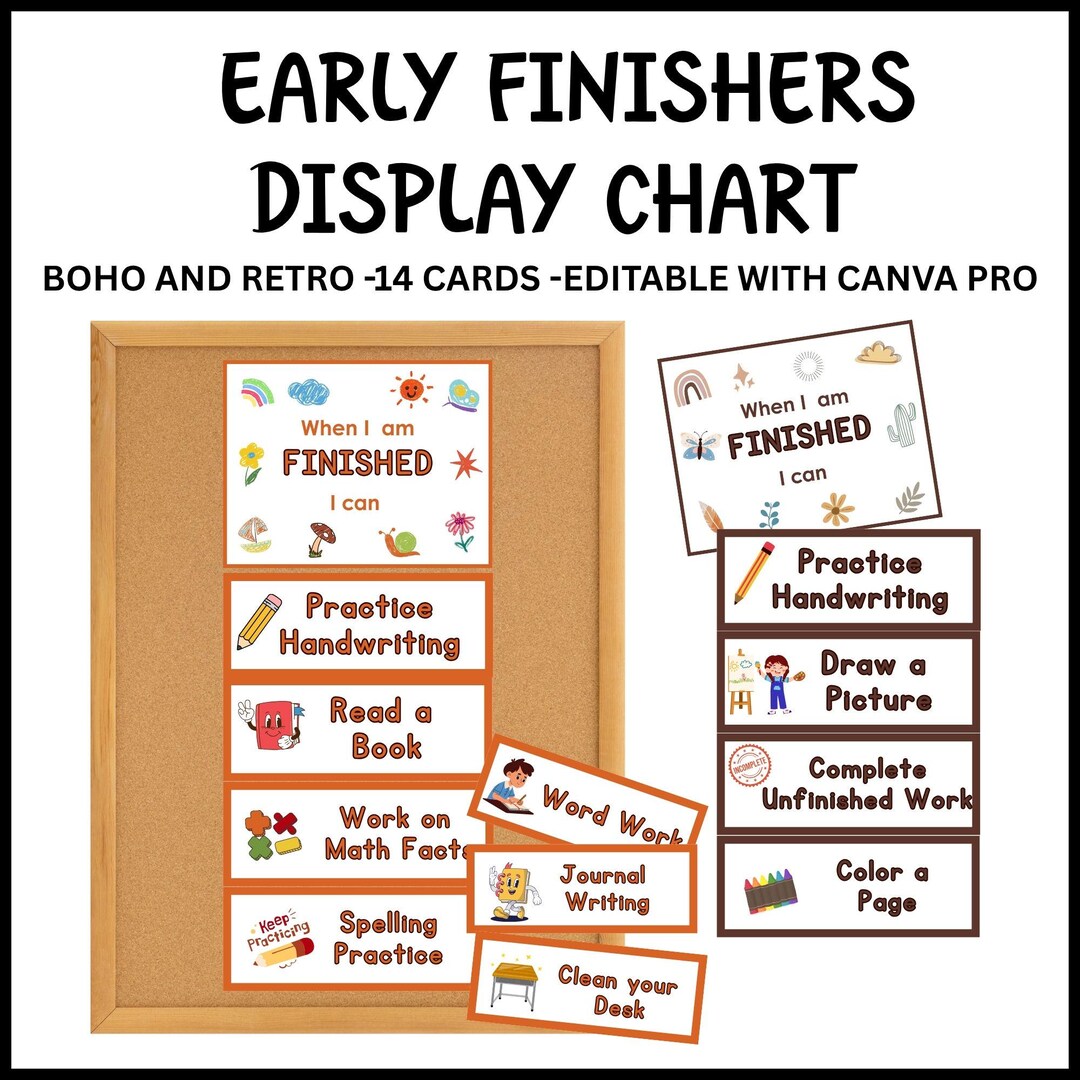 Early Finishers Activities Chart: Boho Retro Classroom Decor Editable ...