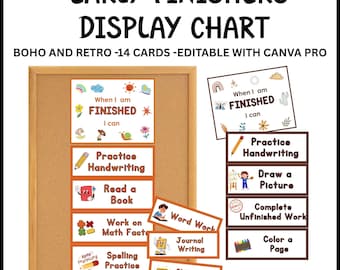 Early Finishers Activities Chart: Boho Retro Classroom Decor Editable Canva Template