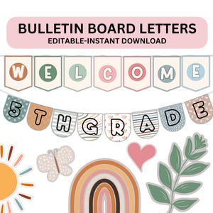Classroom Bulletin Board Letters Editable in Canva Boho Modern Classroom Bunting Decor Teacher Templates Classroom Banner