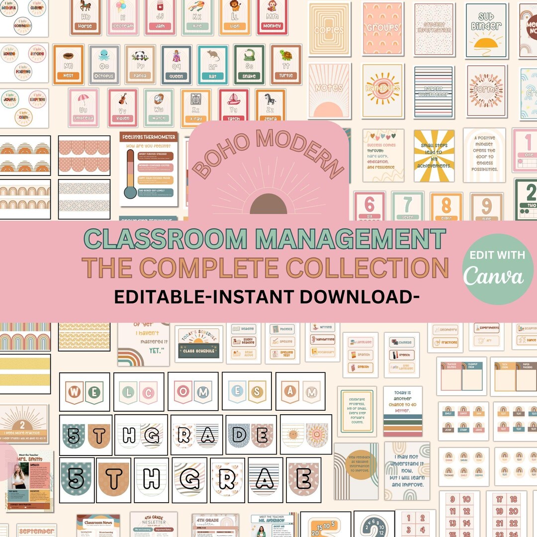 Editable Classroom Modern Boho Complete Collection Printable Bundle ...