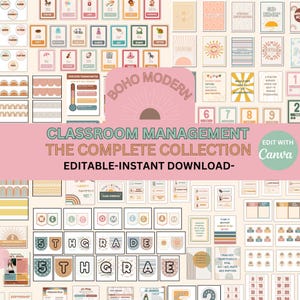 Editable Classroom Modern Boho Complete Collection Printable Bundle Canva Templates Classroom Management Organization Classroom Displays