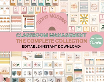 Editable Classroom Modern Boho Complete Collection Printable Bundle Canva Templates Classroom Management Organization Classroom Displays