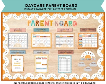 Daycare Parent Board Childcare Bulletin Board Canva Editable Template Parent Info Board Organization Daycare Management Forms Editable