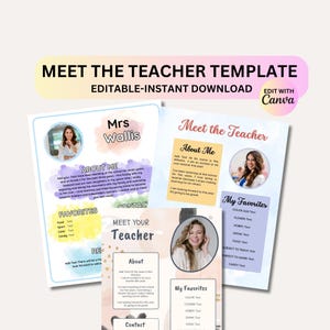 Meet the Teacher Classroom Printable Template Teacher Introduction watercolor Classroom Print Canva INSTANT DOWNLOAD Canva Editable Template