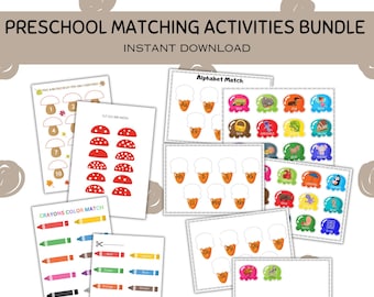 Vorschul-Matching-Spiel-Bundle Farbabstimmung Zahlenabgleich Alphabet Passendes Belegtes Buch Montessori Homeschool Vorschul-Lehrplan