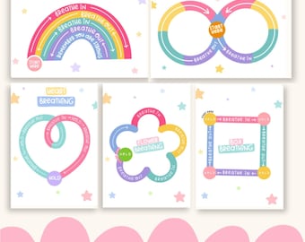 Kids breathing cards kids mindfulness cards coping skills coping strategies anxiety relief finger tracing calming card CBT therapy on the go