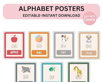 Alphabet Classroom Editable Posters Letter Templates Boho Canva Classroom Decor Alphabet Posters Homeschool Decor PDFs Editable Templates