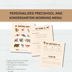 Personalized Preschool morning menu printable homeschool preschool preschool worksheets homeschool menu alphabet numbers colors Mindfulness
