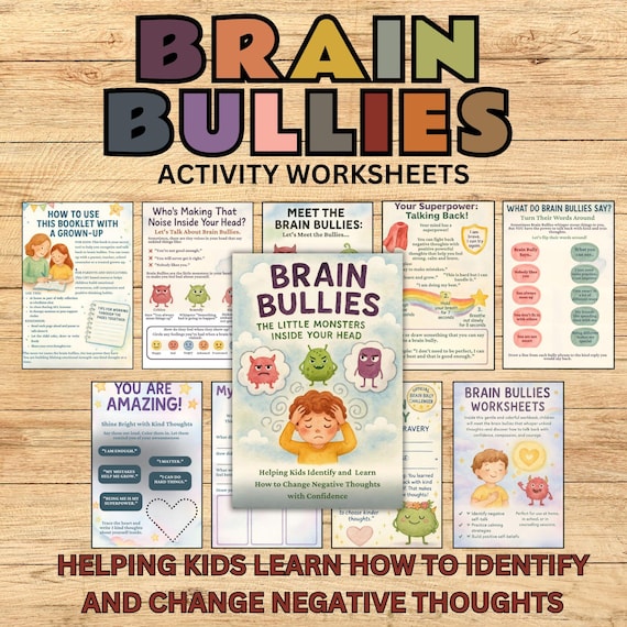 Cognitive Behavorial Therapy CBT Workbook Children Negative Thought Challenging Worksheet Kids Restructuring Core Beliefs Brain Bullies ANTs