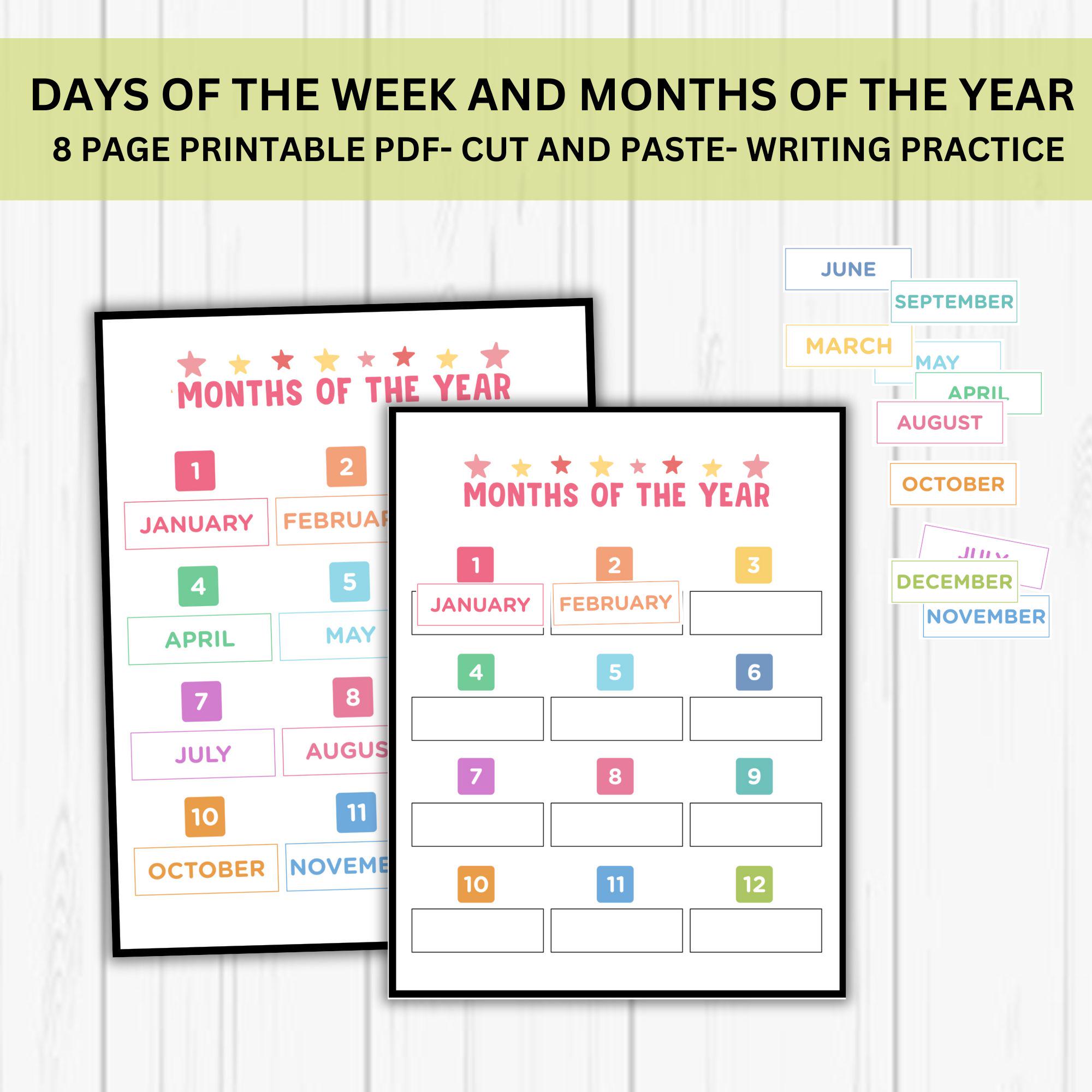 Days of the Week Months of the Year Printable Worksheets Kindergarten ...