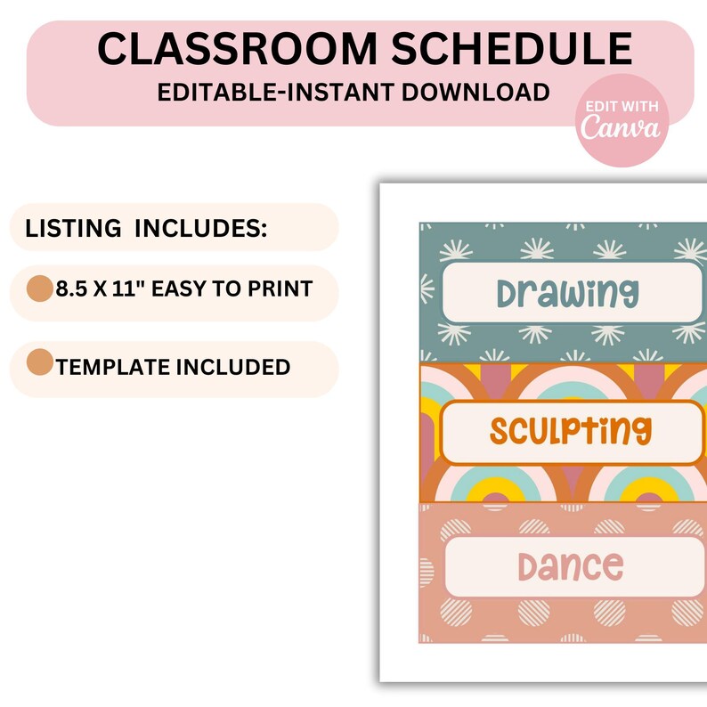 Classroom Schedule Editable Modern Boho Canva Template Classroom ...