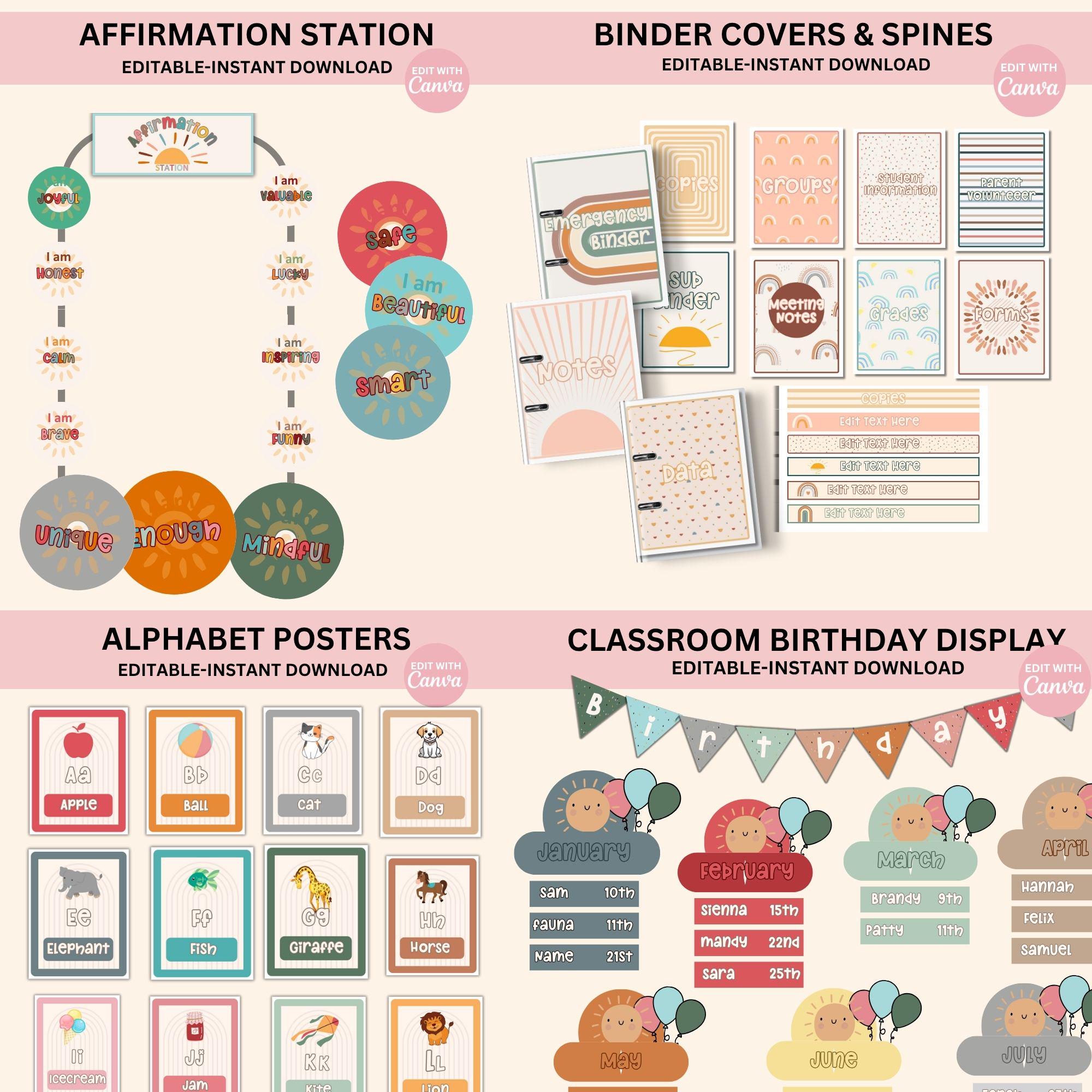 Editable Classroom Modern Boho Complete Collection Printable Bundle ...