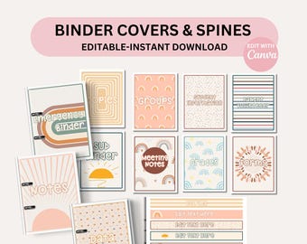 Classroom Binder Covers and Spines Editable Modern Boho Teacher Organization PDFs Canva Editable Templates Binder Cover Templates