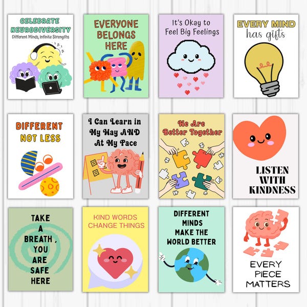 Autism Classroom Poster Set, Neurodiversity Wall Art, Back to School Special Ed Class Decorations, Inclusion Posters