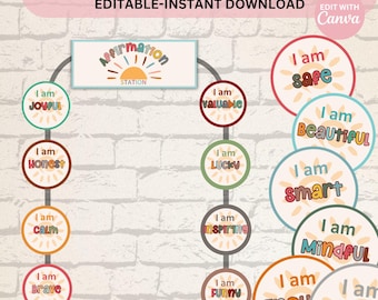Boho Classroom Affirmation Station: Neutral Decor, Editable Digital Download