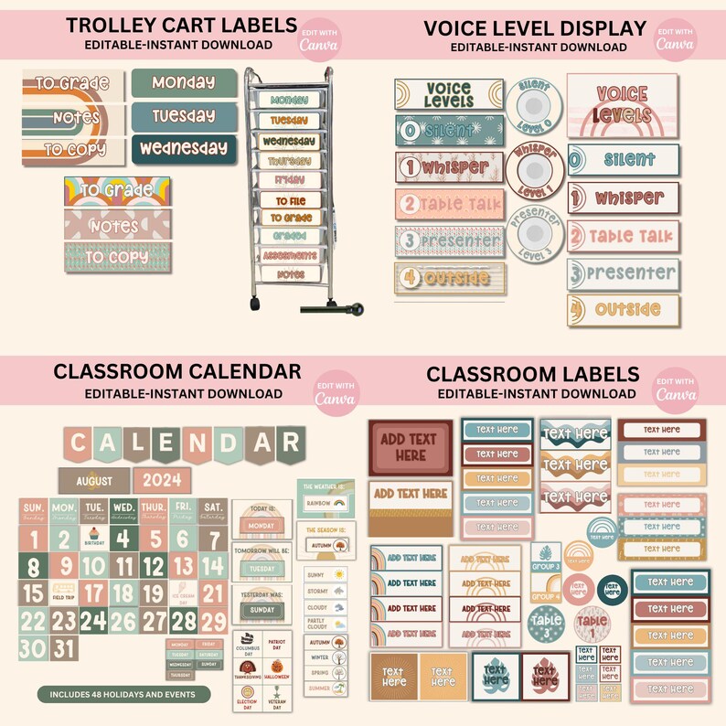 Editable Classroom Modern Boho Complete Collection Printable Bundle ...