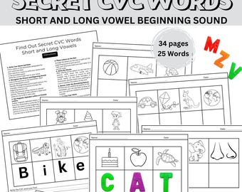 CVC Reading Secret Printable- -Beginning Phonics Activity- Learning To Read- Homeschool Preschool Kindergarten Printable