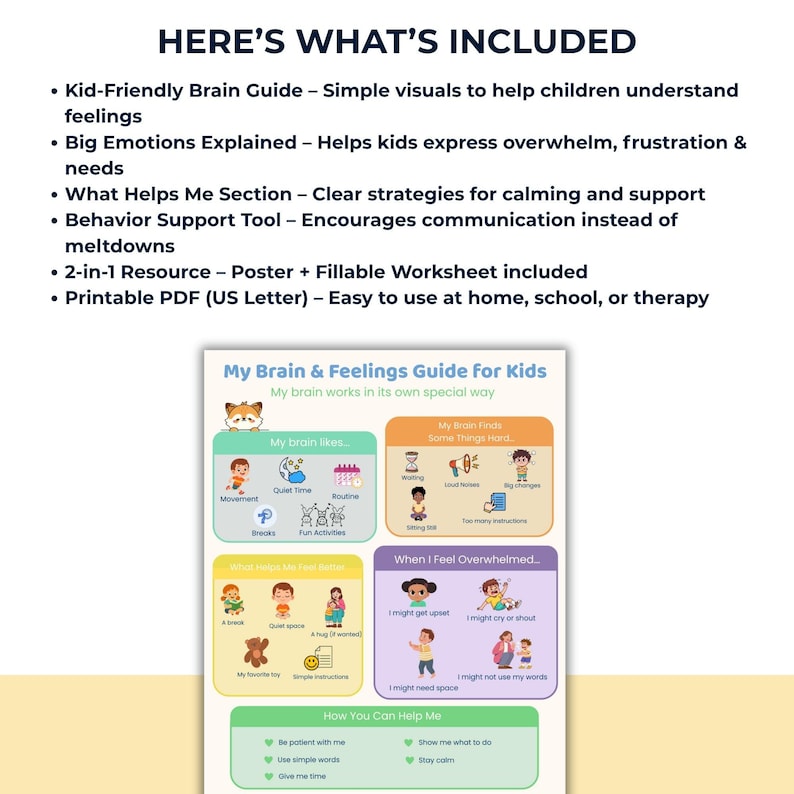 ADHD Brain Explained Cheat Sheet for Kids, Neurodiversity Educational ...