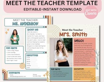 Treffen Sie den Lehrer Klassenzimmer druckbare Vorlage Lehrer Einführung Boho Klassenzimmer Druck Canva SOFORTIGER DOWNLOAD Canva bearbeitbare Vorlage