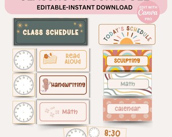 Klasschema bewerkbare moderne Boho Canva-sjabloon Klasbeheer afdrukbare bestanden INSTANT DOWNLOAD Bewerkbare sjabloon kinderdagverblijfschema