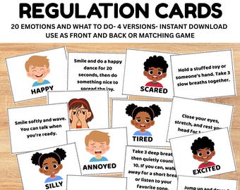 Emotional Regulation Cards for Kids- Anxiety Coping Strategies- Self Regulation and Coping Skills Cards-Stress Management for Kids