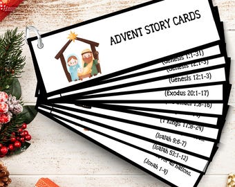 Tarjetas de historias de Adviento para niños: Historias bíblicas de los 25 días de Navidad imprimibles
