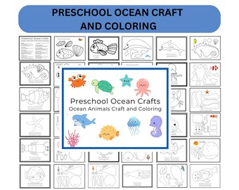 Printable Preschool Ocean Animal Craft Toddler Workbook Instant Download Cut and Paste Activities Coloring pages Writing Practice