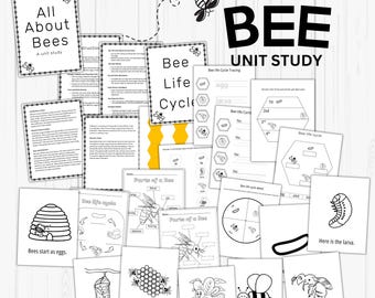 Estudio de la unidad de la abeja melífera Actividades de verano para la educación en casa Ciclo de vida de las abejas Spinner y anatomía Diario de estudio de la naturaleza Unidad científica Montessori imprimible