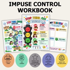 Impulse Control Workbook For Kids. Stop Think Go Posters. Children Therapy. ADHD Executive Functions. Autism Support.
