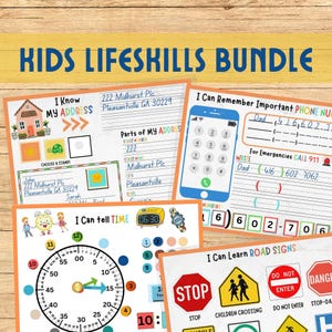 Life Skills For Kids Printable Bundle Learn To Tell Time Phone Number Game Address Activity Traffic Signs Activity Preschool Homeschool