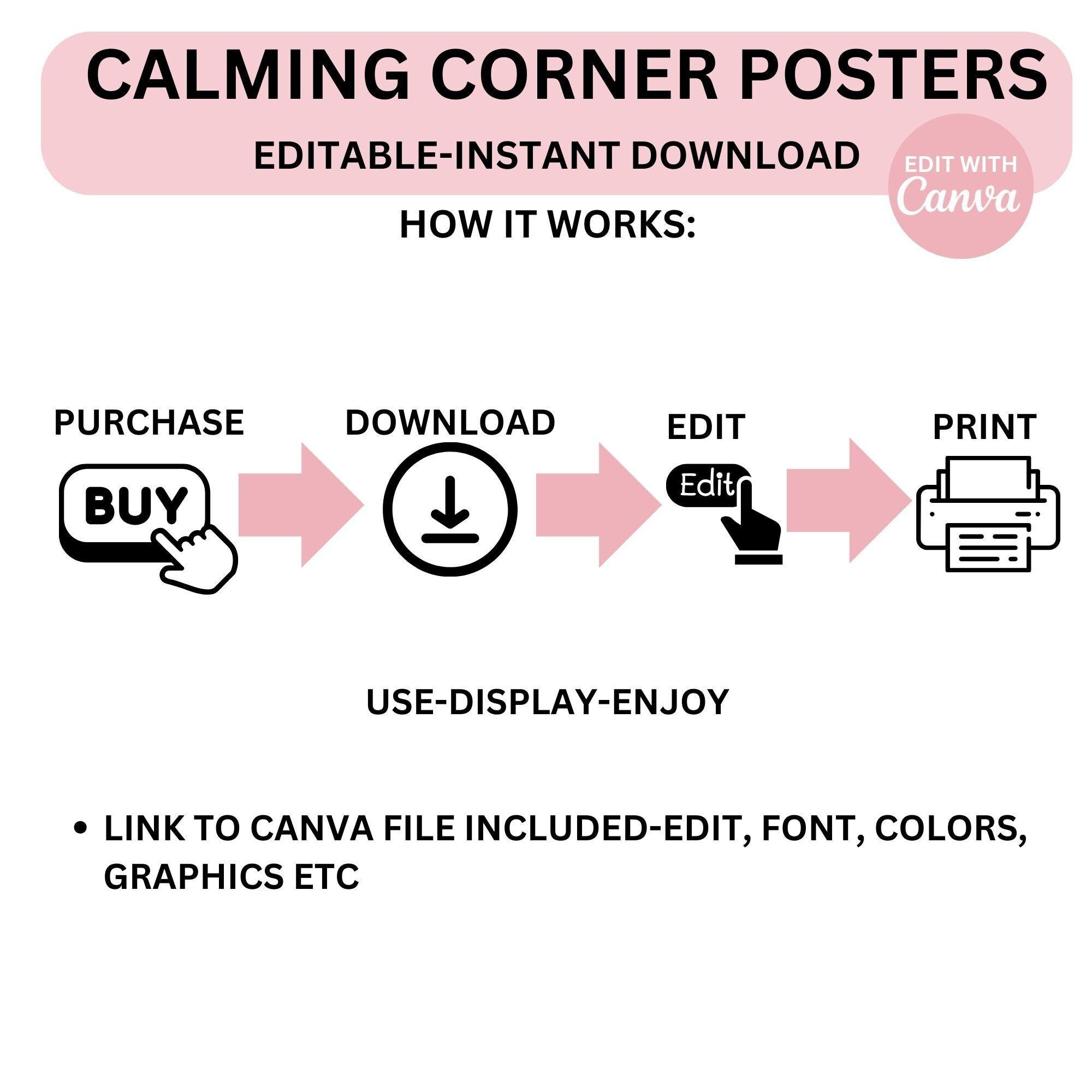 Calming Corner Editable Classroom Printables Modern Boho Canva ...