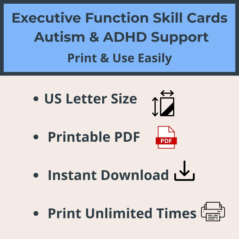Exekutiv funktionierende Karteikarten für Kinder und Jugendliche mit ADHS-Werkzeugen Therapie-Arbeitsblättern druckbare Bewältigungsfähigkeiten Karten Bild 7