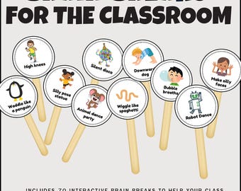 Tarjetas de descansos mentales para niños / Gestión del aula / Pausas de movimiento / Tarjetas de atención plena