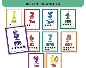 Number Posters Classroom 0-10 Class Posters Education Flash cards Homeschool Bright Modern Classroom Decor School Printables Math Learning