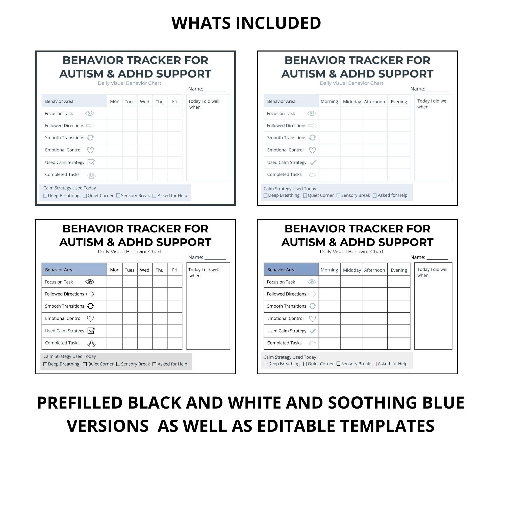 Autism ADHD Behavior Tracker Printable, Daily Routine Chart, Weekly ...