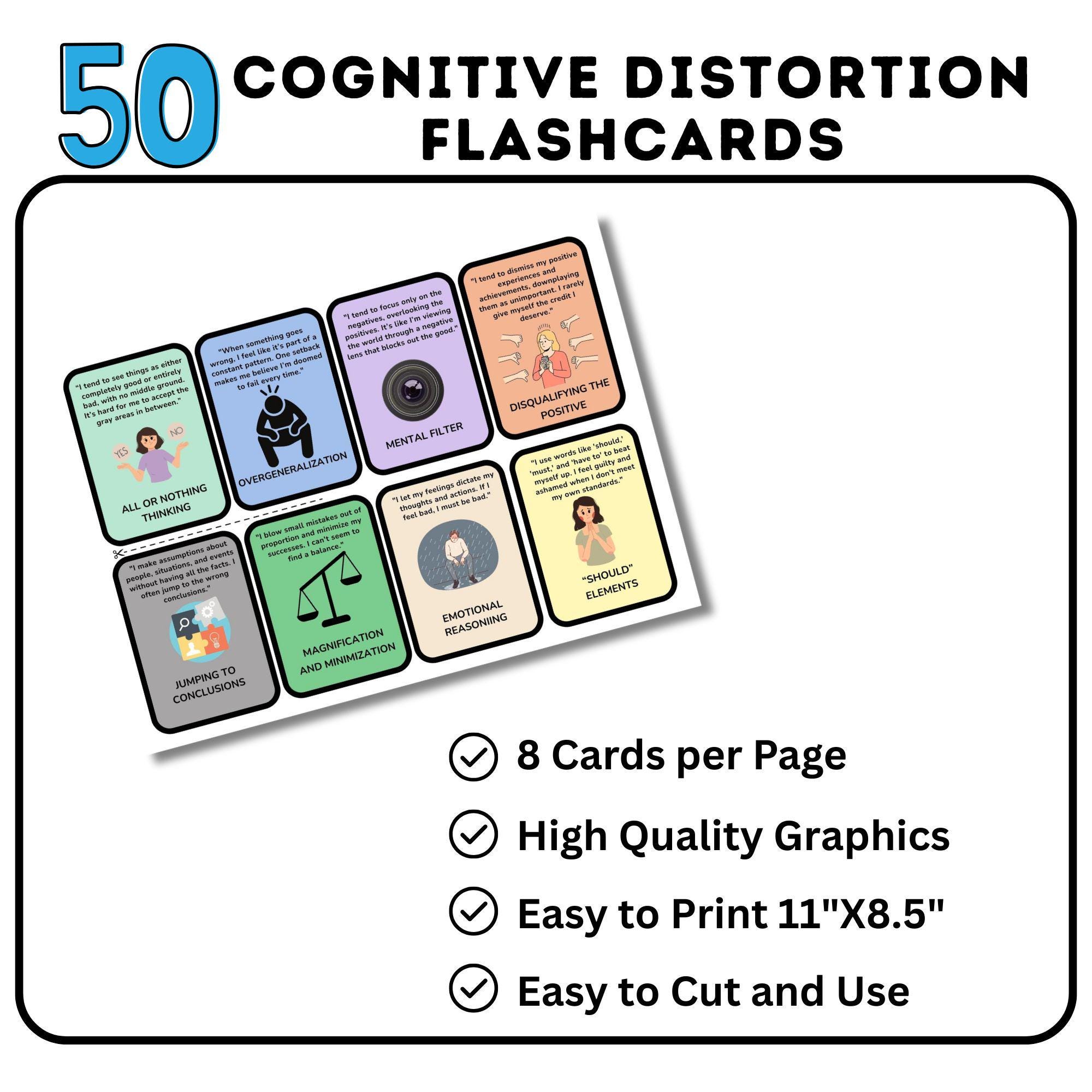 Cognitive Distortion Cards, CBT Cards, Cognitive Behavior Therapy Cards ...