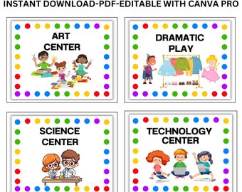 Colorful Preschool Center Signs: Daycare & Classroom Decor Printable PDF