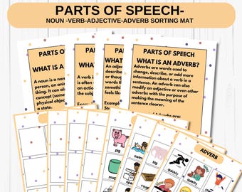 Parts Of Speech Activity Printable Grammar Game Kids Language Arts, Early Reading Skills Teaching English Grammar Noun Verb Adverb Adjective
