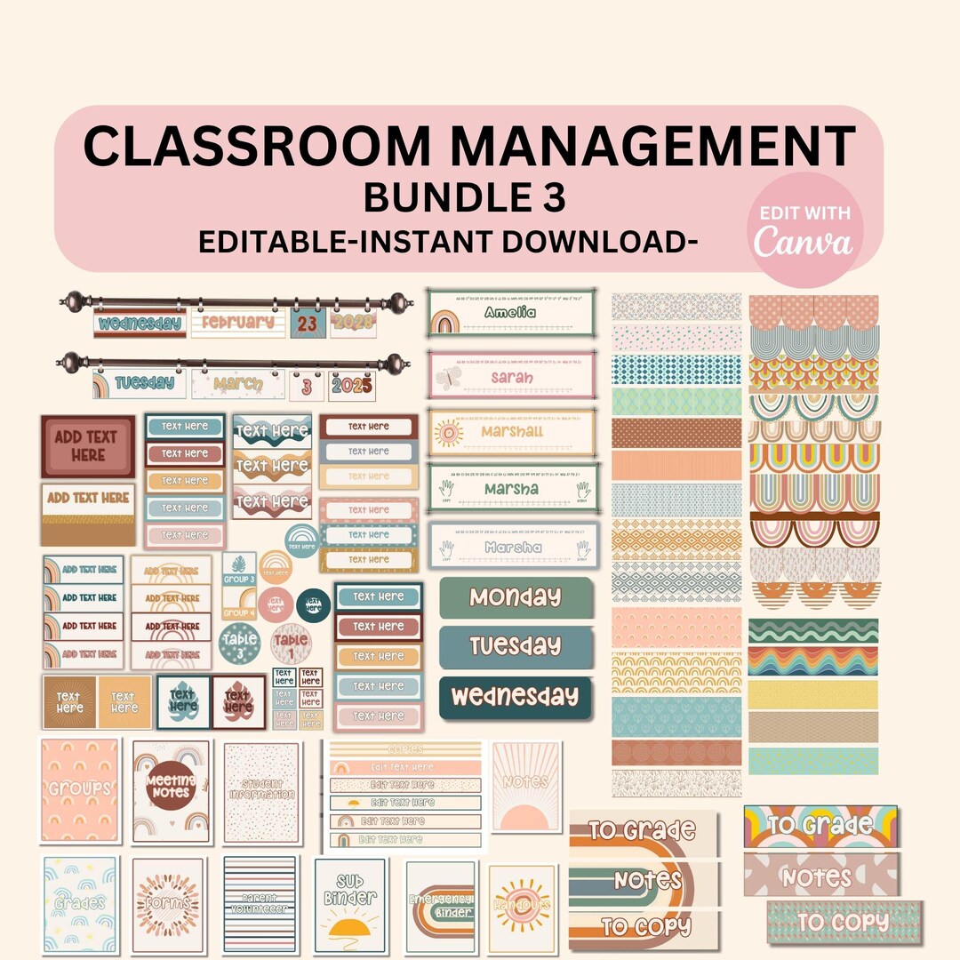 Editable Classroom Organization Modern Boho Bundle Printable Canva ...