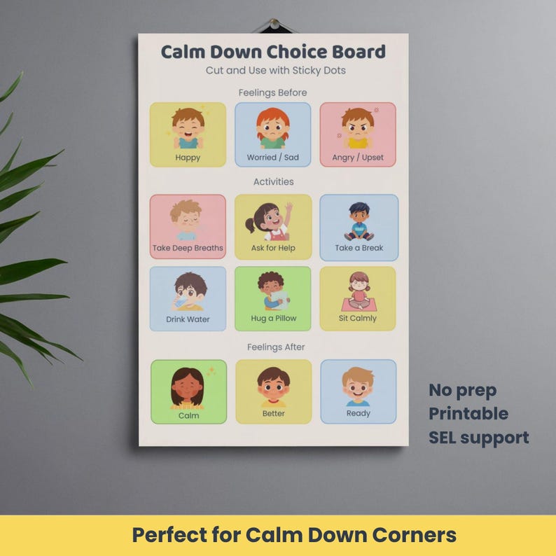 Calm Down Choice Board Printable, Emotional Regulation Tool, SEL Visual ...