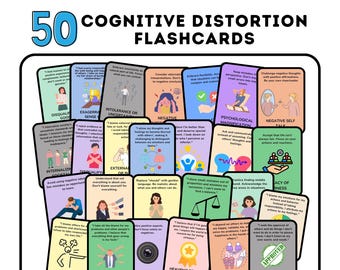 Kognitive Distorsionskarten, CBT Karten, Kognitive Verhaltenstherapie Karten, Kognitive Bias, Therapiekarten, Arbeitsblätter für Kognitive Distorsionen