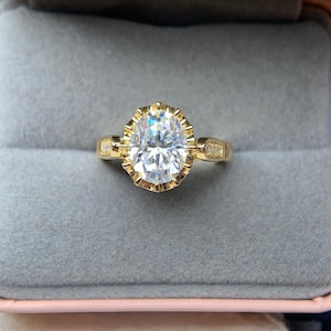 3 Carat Oval Moissanite Crown Ring: D Color VVS, Sterling Silver