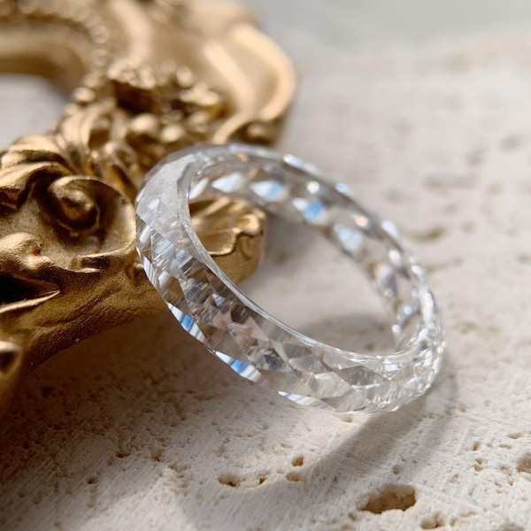 D Color Moissanite Ice Crystal Ring, Minimalist Wedding Band