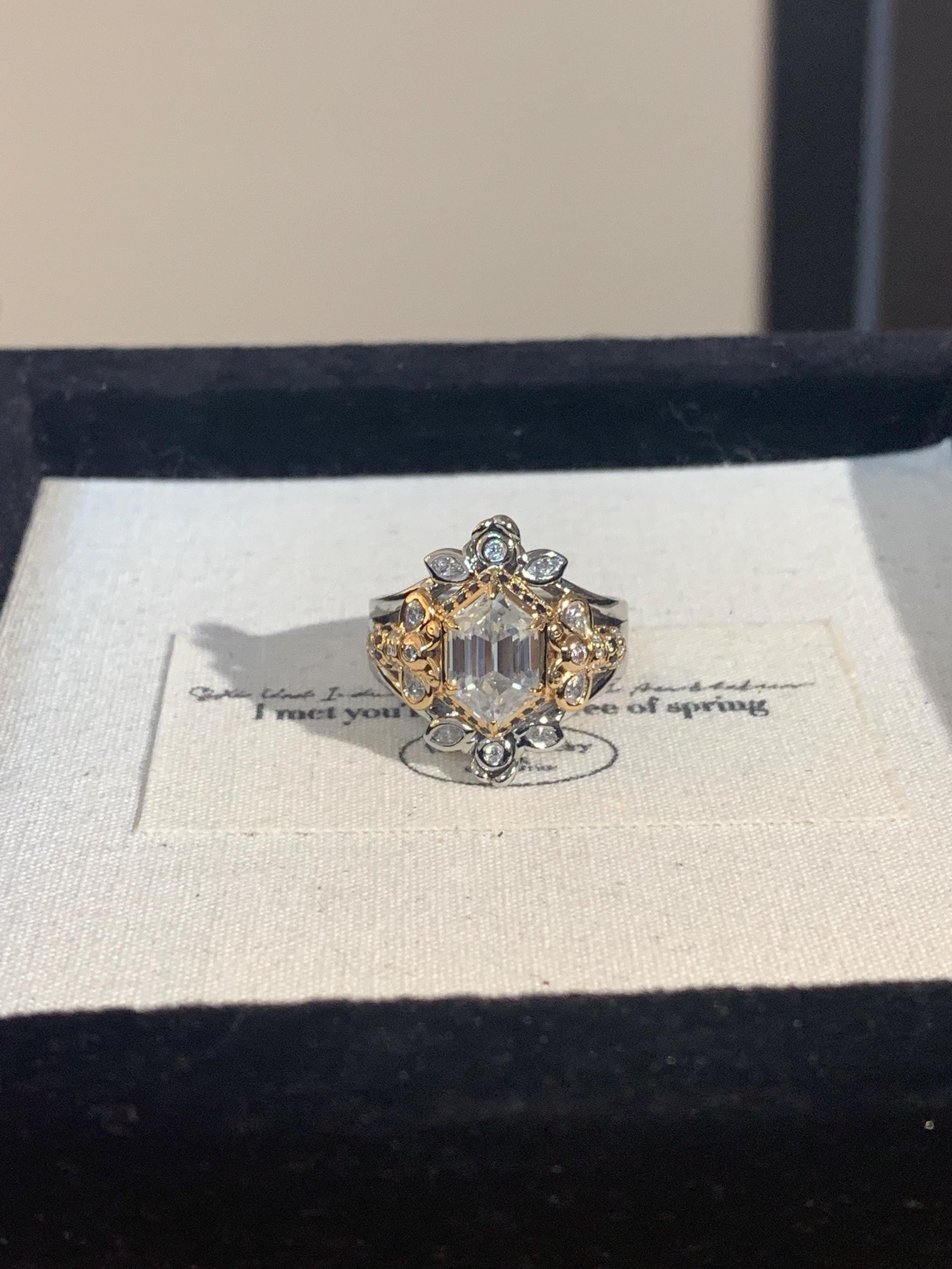 7*11m Hexagon Cut Moissanite Engagement Ring: S925 Sterling Silver