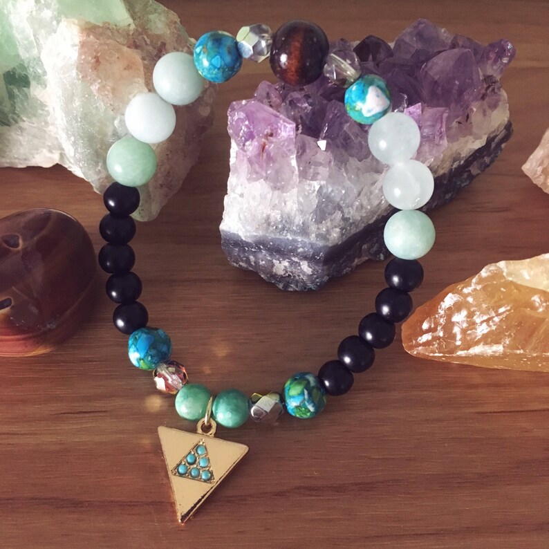 Gold Triangle and Gemstones Beaded Stretch Bracelet