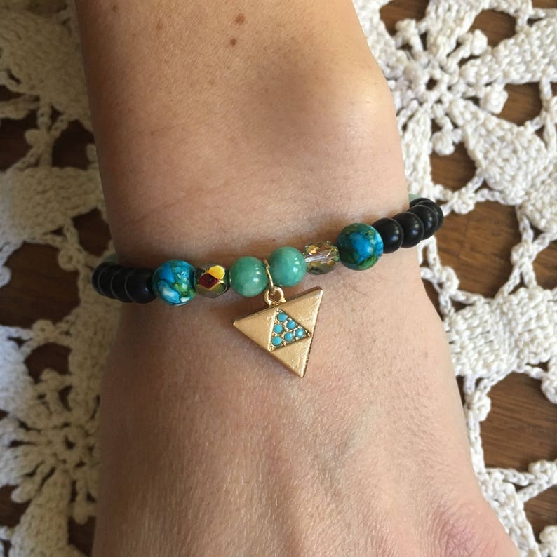 Gold Triangle and Gemstones Beaded Stretch Bracelet