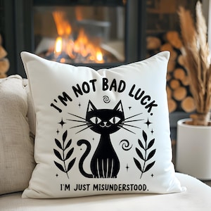 Black Cat Aesthetic Pillow - Funny Cat Lover Throw Pillow Home Decor - Cat Owner Gift - Black Cat Cushion - Cat Lover Gift for Living Room