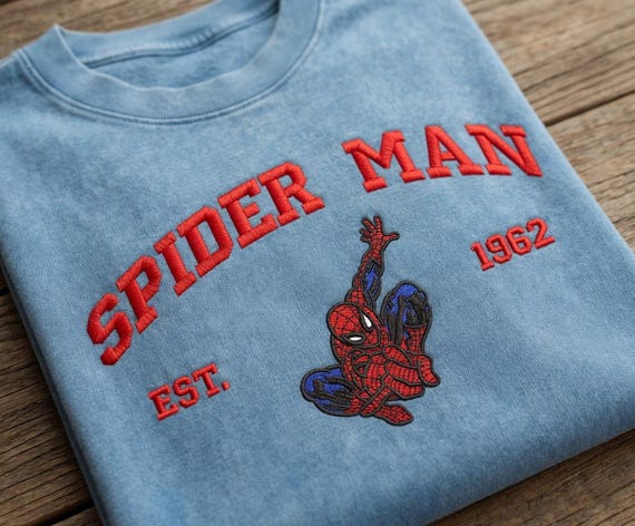 Vintage Spiderman Embroidered Mineral Wash Shirt, Superhero Comic Tee, Retro Marvel Inspired Shirt, Movie Fan Gift for Him