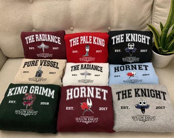 Hollow Knight Silksong Gothic Sweatshirt, Hollow Knight Characters Tee, Vintage Halloween Hornet The Knight Tee,Gift For Gamer PSD509-515.DT