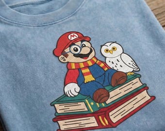 Retro Super Mario Embroidered Mineral Wash Shirt, Epic Universe Universal Studio Shirt, Nintendo World Family Gift